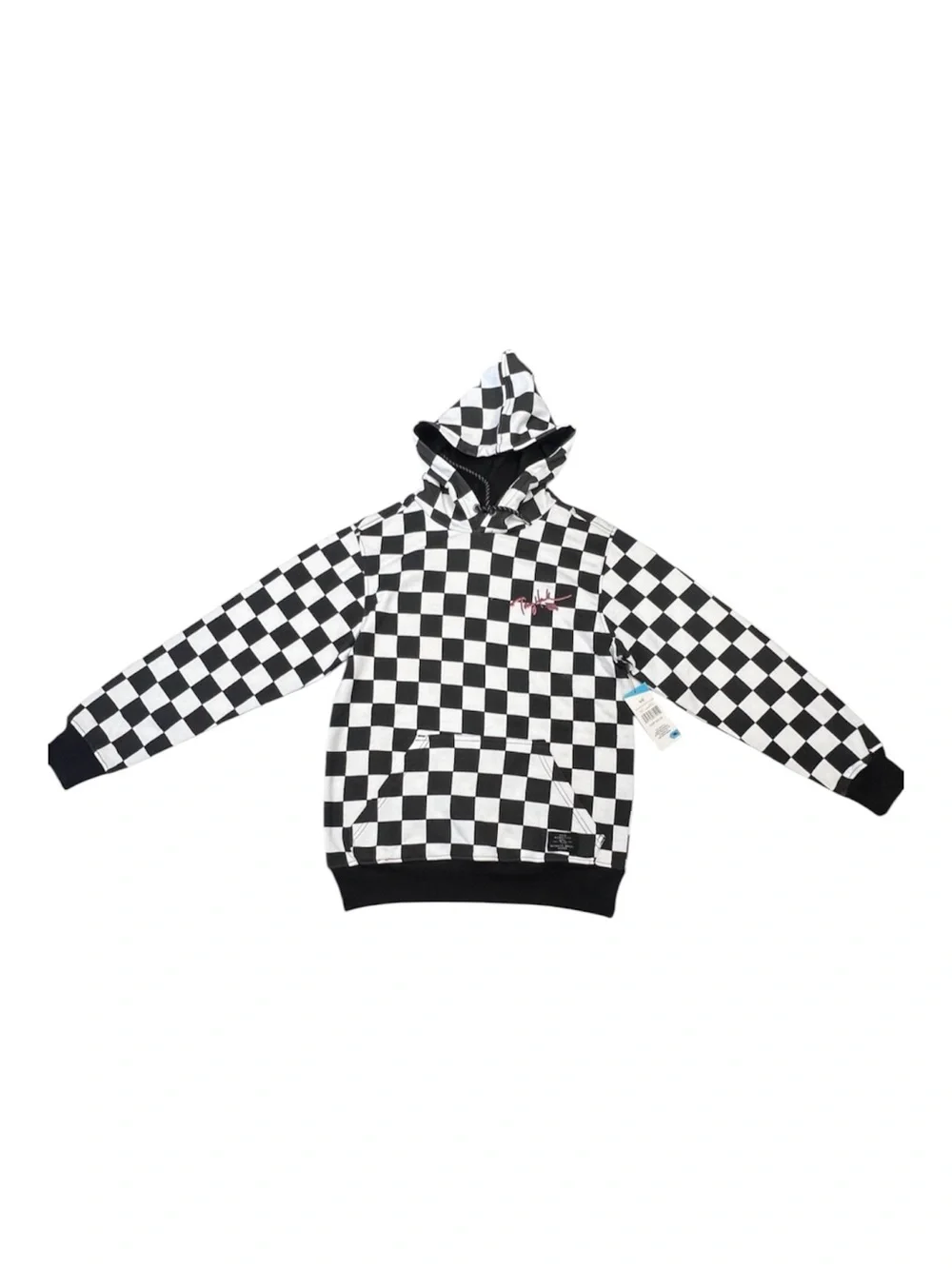 Tony Hawk Men's Pullover Hoodie S Black/White Check Fleece Logo Pockets - Picture 3 of 8